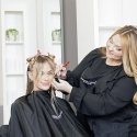 Stylist in salon cutting a woman's hair