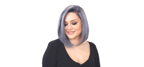 Model with short gray hair