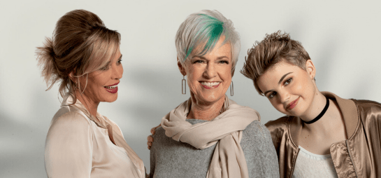 three ladies with short haircuts and color treatments